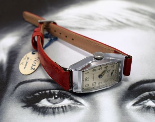 fig 1. Art Deco Ladies Chrome Wristwatch Old Stock, Never Worn, Newly Serviced, 1930