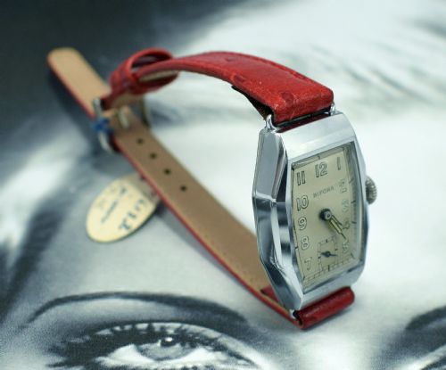 fig 2. Art Deco Ladies Chrome Wristwatch Old Stock, Never Worn, Newly Serviced, 1930