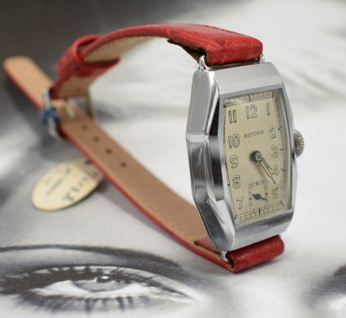 fig 3. Art Deco Ladies Chrome Wristwatch Old Stock, Never Worn, Newly Serviced, 1930