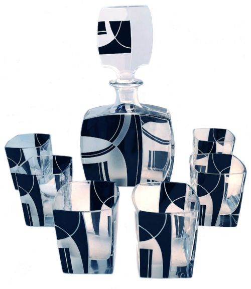 Art Deco Karl Palda Glass Decanter Set, C1930