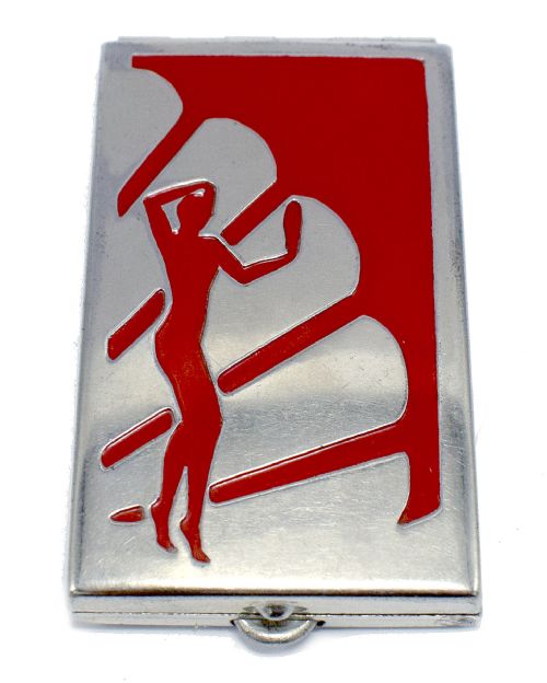 Art Deco Chrome and Enamel Ladies Powder Compact, C1935