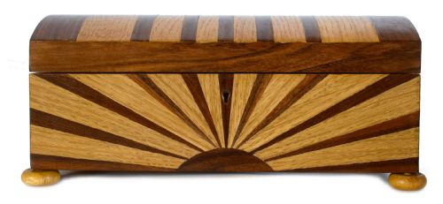 Large Art Deco 'Sunray' Inlaid Box with Key