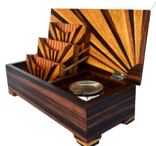 Impressive Art Deco 'Sunray' Inlaid Cigar Box , Circa 1930