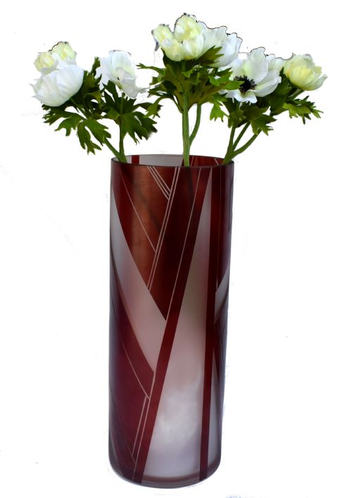 Huge Art Deco Glass & Enamel Etched Vase