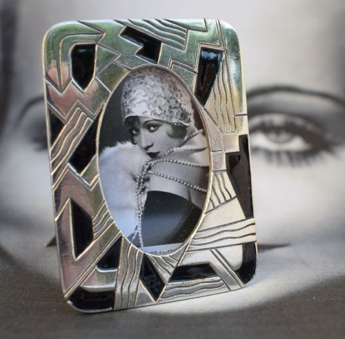 Art Deco Pair of Miniature Silver Plated and Enamel Picture Frame
