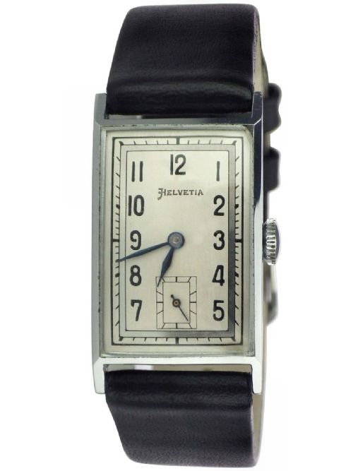 fig 1. Art Deco Men’s Chrome Tank Manual Wristwatch By Helvetia