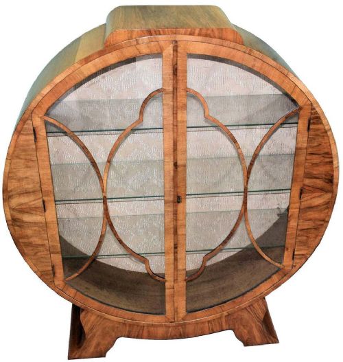 Art Deco 1930'S Walnut Round Display Cabinet