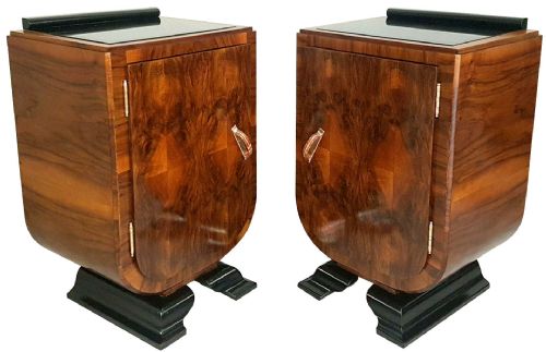 Art Deco Italian Pair of Matching Bedside Table Cabinets, C1930