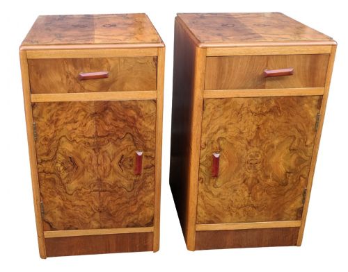 Matching Pair of Art Deco Walnut Bedside Cabinets