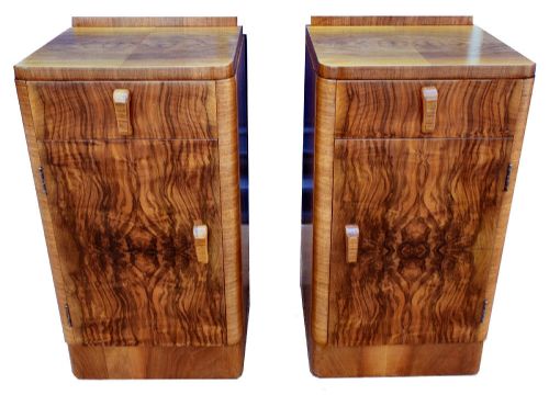 Art Deco Matching Pair of  Walnut Bedside Cabinets