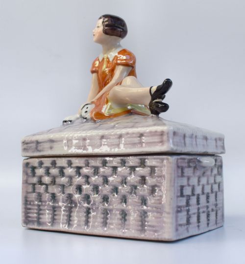 ART DECO GIRL PUPPY DOG TRINKET BOX C1930S - ADDITIONAL PHOTO 3