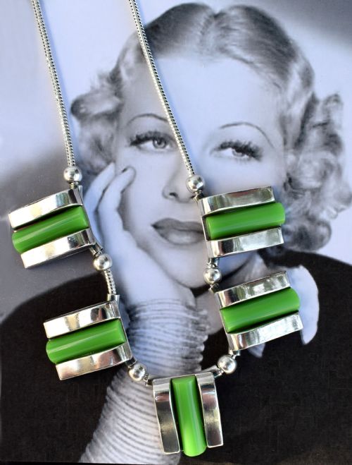 Art Deco Modernist Bakelite & Chrome Ladies Necklace