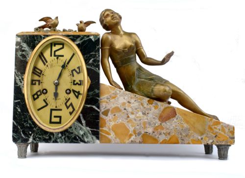 Art Deco French 8 Day Marble Mantle Clock , C1930's