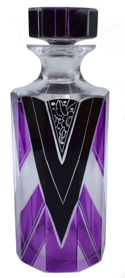 Art Deco Czech Glass Perfume Bottle , Circa 1930