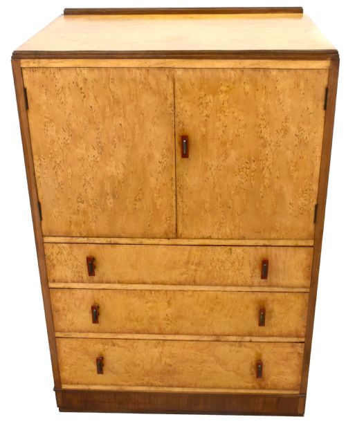 Art Deco Blonde Birdseye Maple Tall Boy, Circa 1930
