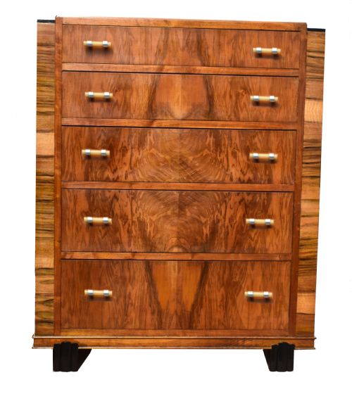 Art Deco Walnut Chest of Six Drawers, C1930