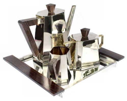 Art Deco Silver Plate & Palisander French Coffee Set, C1930