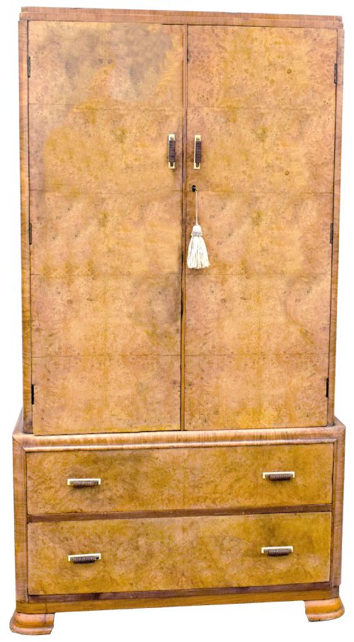 Art Deco Blonde Walnut Tallboy, Circa 1930