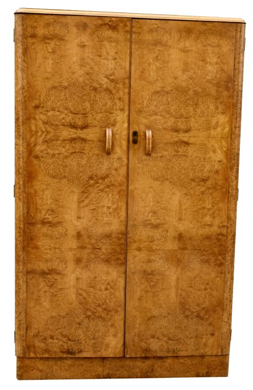 Art Deco Heavily Figured Blonde Walnut Double Wardrobe , C1930