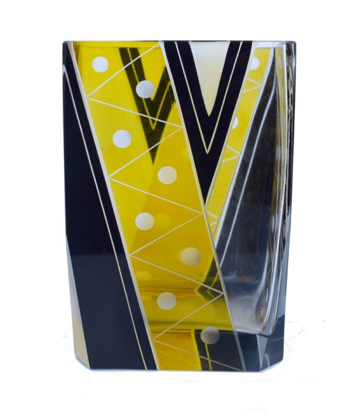 Art Deco Geometrically Decorated Glass Vase, C1930