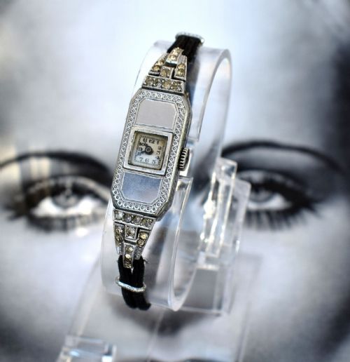 Art Deco Ladies Solid Silver & Stone Wrist Watch, C1933