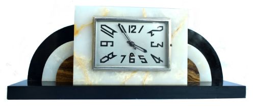Large Art Deco Solid Marble Mantle Clock, C1930