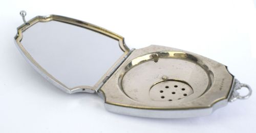 ART DECO LADIES BLUE ENAMEL CHROME COMPACT C1930 - ADDITIONAL PHOTO 4