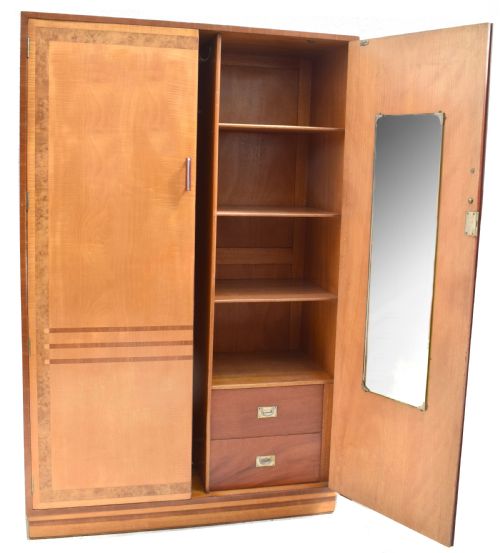 Art Deco Satinwood Double Wardrobe, C1930