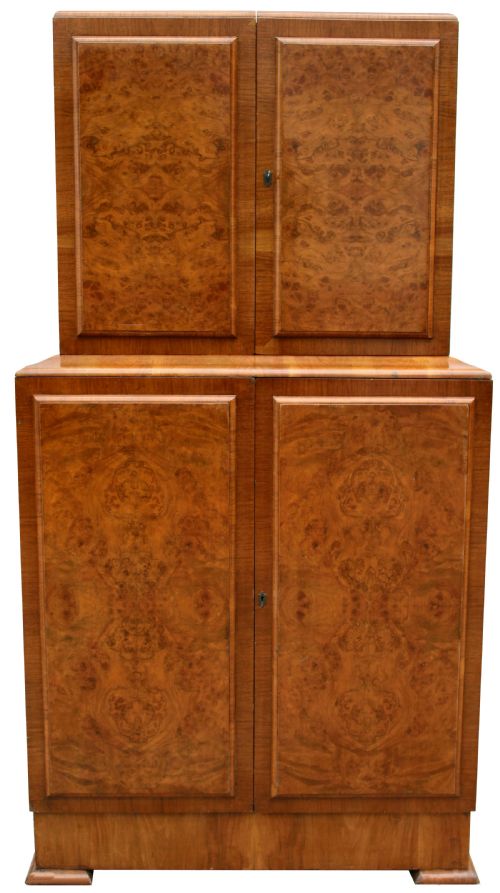 Art Deco 1930'S Walnut Fronted Cocktail Drinks Cabinet