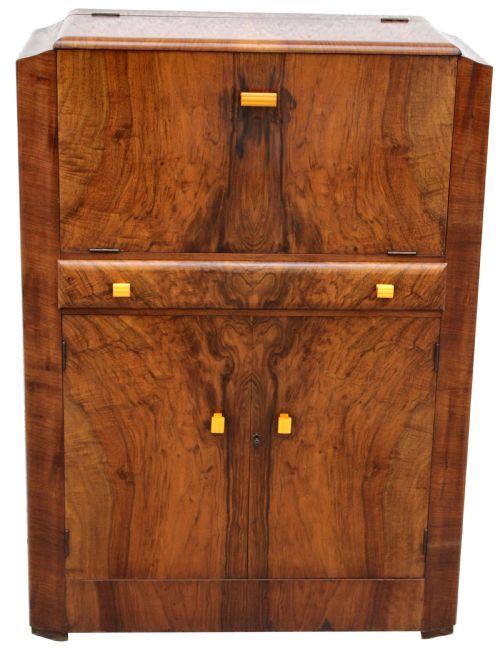 Art Deco Walnut Upright Cocktail Cabinet, C1930's