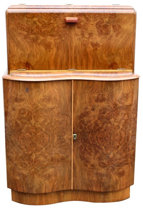 Art Deco Serpentine Fronted Cocktail Cabinet in Walnut, C1938