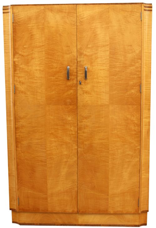 Art Deco Blonde Tiger Grain Birch Gents Wardrobe, C1930