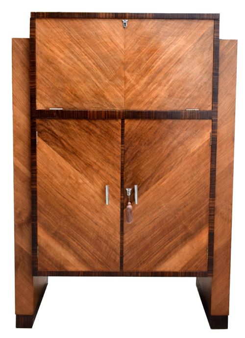 Art Deco Modernist Cocktail Cabinet, Dry Bar in Walnut & Macassar Ebony, C1930