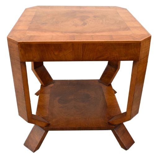 1930'S Art Deco Occasional Two Tier Walnut Table, Circa 1930