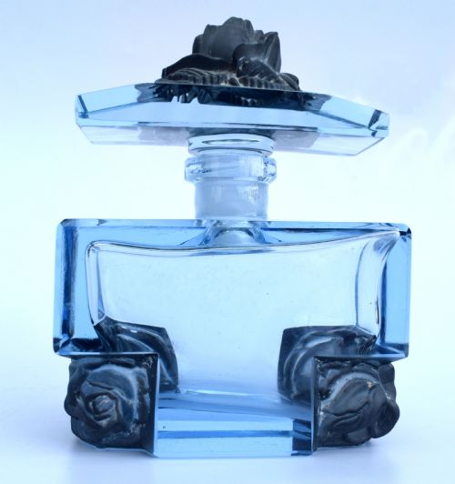 1930s Art Deco Blue Glass Czech Perfume Bottle