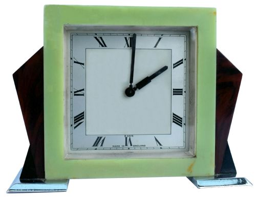 Art Deco English 8 Day Bakelite & Chrome Mantle Clock