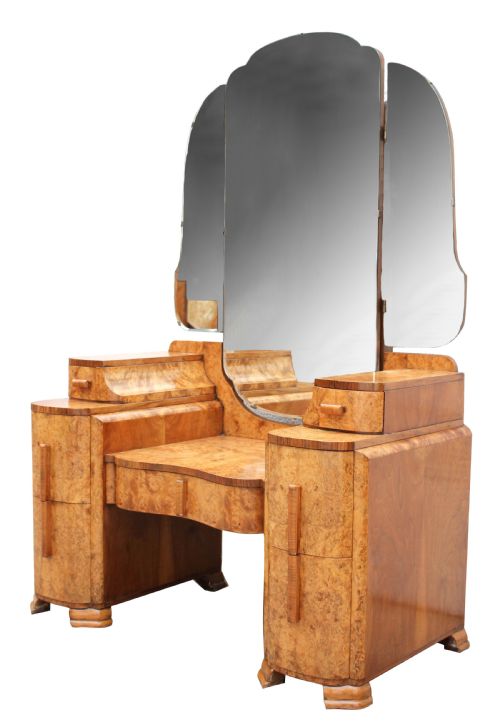 Art Deco Walnut Triple Mirror Dressing Table, C1930