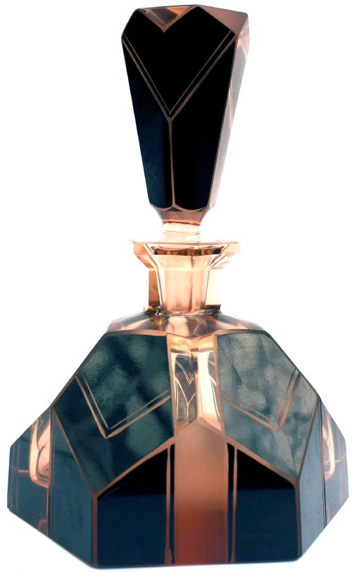 Art Deco Peach Coloured Glass Perfume Bottle,  C1930s