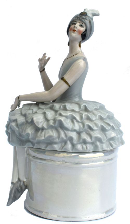 Rare Art Deco Porcelain Flapper Powder Box, C1930