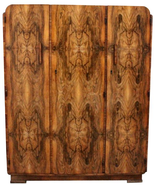 Art Deco Triple Wardrobe in Highly Figured Walnut, C1930