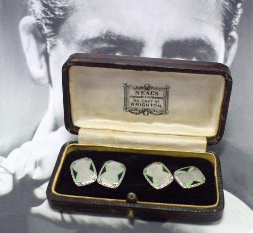 Art Deco Gents Rare "Platinon" & Enamel Cufflinks, C1930