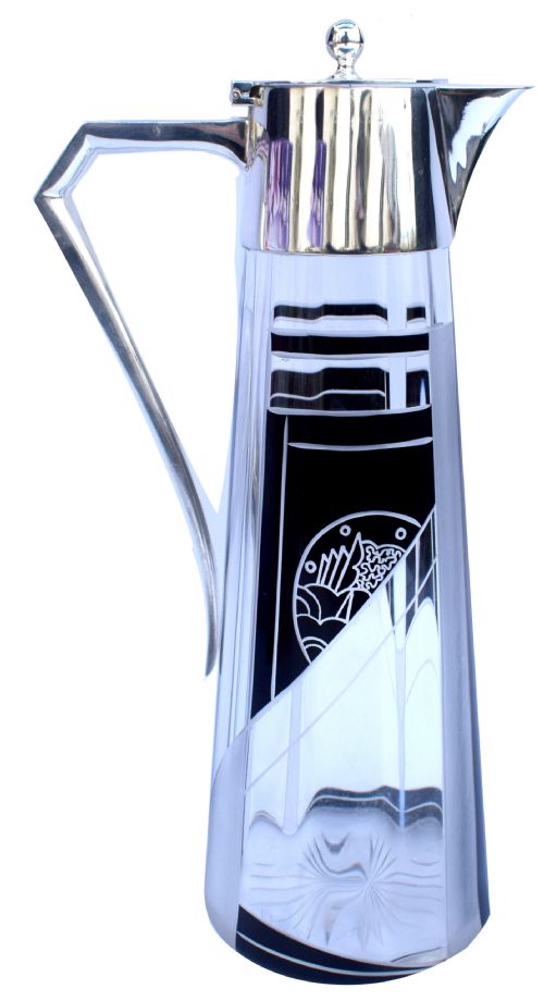 Art Deco Silver & Cut Glass Pitcher by Karl Palda, C1930