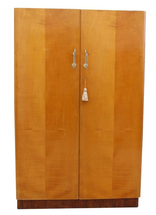 Art Deco Double Wardrobe in Blonde Sycamore , C1930