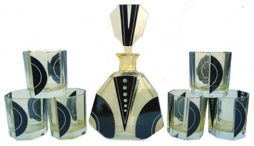 Art Deco 1930'S Czech Geometric Glass Decanter Set