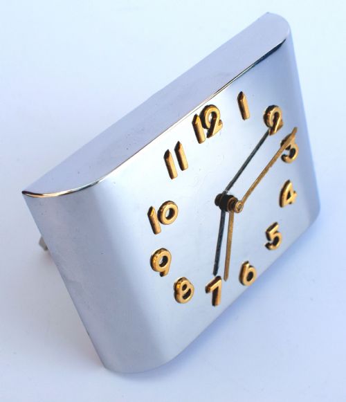 ART DECO MODERNIST CHROME TRAVEL ALARM CLOCK C1930 - ADDITIONAL PHOTO 2
