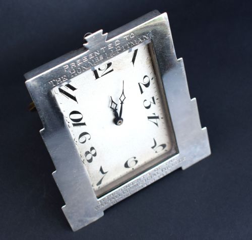 fig 1. Art Deco Solid Silver Cased Easel Desk Clock, c1932