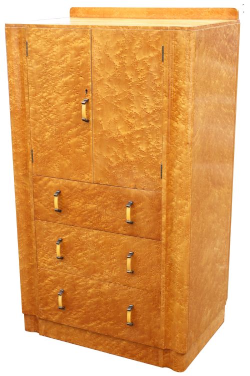 Art Deco Blonde Birds Eye Maple Tall Boy, Circa 1930