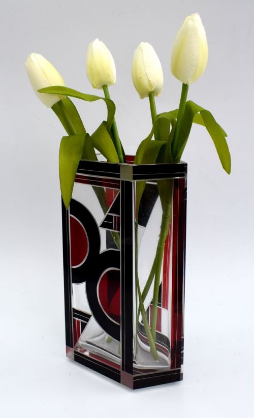 ART DECO GLASS AND ENAMEL VASE GEOMETRIC C1930'S - ADDITIONAL PHOTO 5