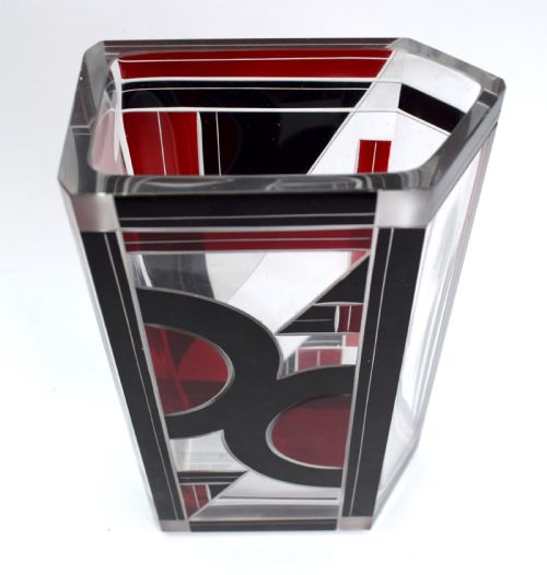 ART DECO GLASS AND ENAMEL VASE GEOMETRIC C1930'S - ADDITIONAL PHOTO 6