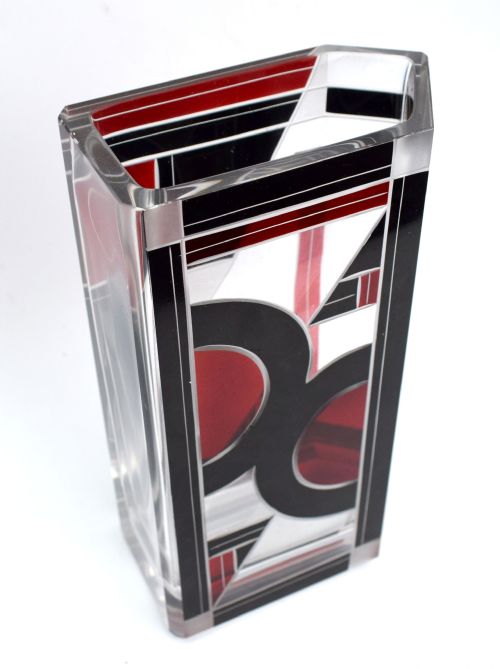 ART DECO GLASS AND ENAMEL VASE GEOMETRIC C1930'S - ADDITIONAL PHOTO 7